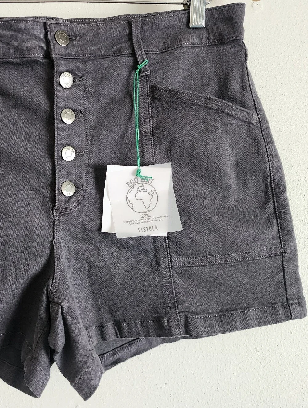 NWT Pistola Tammy High Rise Tencel Utility Shorts Cloudy Charcoal Grey Size 32 - Picture 3 of 11